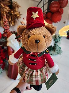 URSO MENINA NATALINO VERMELHO EM PÉ 70CM - PRÉ VENDA 2025
