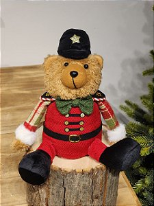 URSO MENINO NATALINO VERMELHO SENTADO 25CM