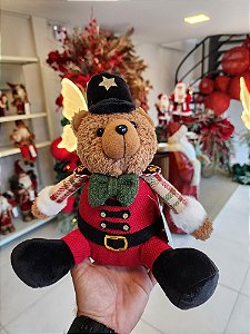 URSO MENINO NATALINO VERMELHO SENTADO 25CM - PRÉ VENDA 2025