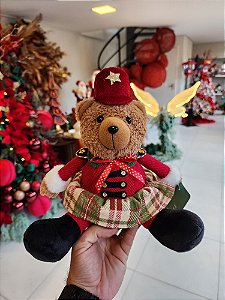 URSO MENINA NATALINO VERMELHO SENTADO 25CM - PRÉ VENDA 2025