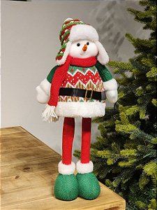 BONECO DE NEVE VERMELHO E VERDE AJUSTÁVEL 46CM