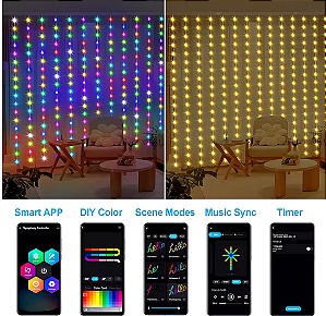 PISCA CASCATA 400 LEDS RGB 10 METROS 60CM CONTROLE POR APP NO CELULAR - PRÉ VENDA 2025
