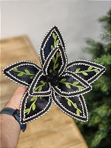 FLOR POINSETIA VERDE, BRANCO E PRETO 28CM