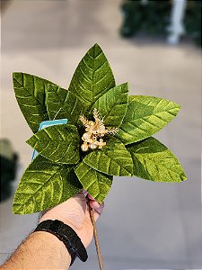 FLOR POINSETIA VERDE VELUDO 30CM - PRÉ VENDA 2025