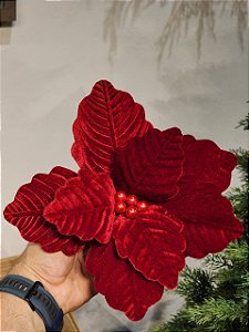 FLOR POINSETIA TRADICIONAL VERMELHA VELUDO 23CM
