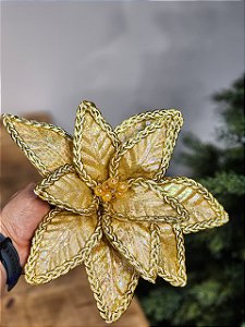 FLOR POINSETIA DOURADA 28CM