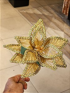 FLOR POINSETIA DOURADA 28CM - PRÉ VENDA 2025