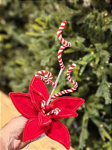 FLOR POINSETIA COM CANDY VERMELHA E BRANCA 53CM
