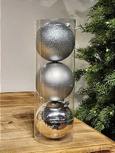 BOLA TRADICIONAL PRATA 10CM KIT COM 3 UNIDS