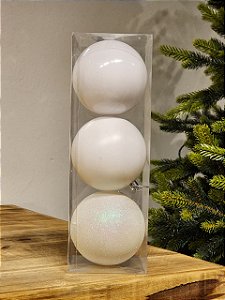 BOLA DECORADA BRANCA 10CM COM 3 UNIDADES