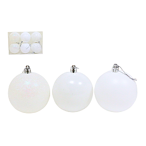 BOLA DECORADA BRANCA 8CM COM 6 UNIDADES - PRÉ VENDA 2025