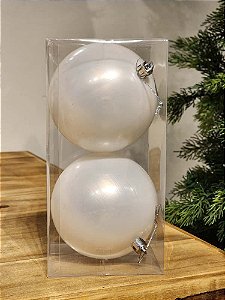 BOLA DECORADA BRANCA 10CM COM 2 UNIDADES