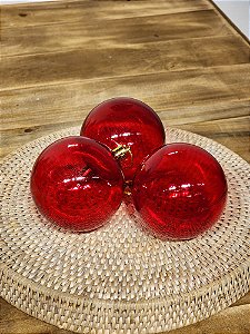 BOLA TRANSPARENTE VERMELHA 8CM COM 3 UNIDADES