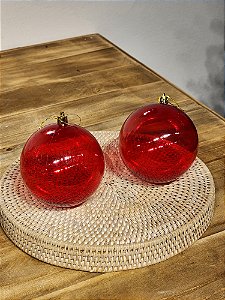BOLA TRANSPARENTE VERMELHA 10CM COM 2 UNIDADES