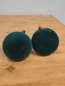 BOLA VELUDO VERDE 10CM COM 2 UNIDADES
