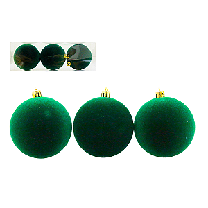 BOLA VELUDO VERDE 8CM COM 3 UNIDADES - PRÉ VENDA 2025