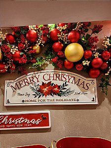 PLACA EM METAL MERRY CHRISTMAS VERMELHA E BRANCO - PRÉ VENDA 2025