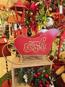 TRENO EM METAL MERRY CHRISTMAS VERMELHO E DOURADO 30X20CM - PRÉ VENDA 2025