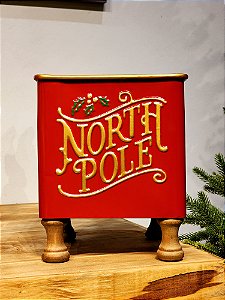 CACHEPOT NORTH POLE VERMELHO E DOURADO 29X24CM
