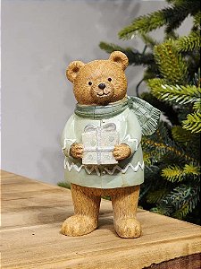 URSO COM PRESENTES EM RESINA VERDE MENTA 15,5CM