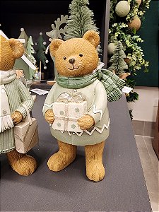 URSO COM PRESENTES EM RESINA VERDE MENTA 15,5CM  - PRÉ VENDA 2025