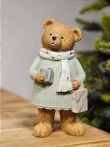 URSO COM CACHECOL EM RESINA VERDE MENTA 15,5CM