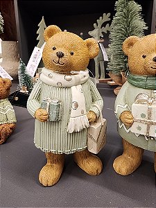 URSO COM CACHECOL EM RESINA VERDE MENTA 15,5CM  - PRÉ VENDA 2025