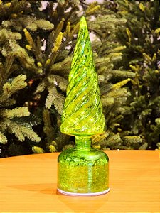 ÁRVORE DE VIDRO VERDE GIRATÓRIA COM LED 30CM