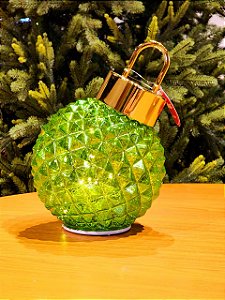 BOLA DE VIDRO VERDE GIRATÓRIA COM LED 25CM