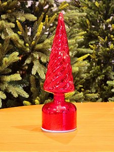 ÁRVORE DE VIDRO VERMELHA GIRATÓRIA COM LED 30CM