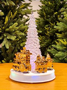 ÁRVORE EM ACRÍLICO COM TRENZINHO OURO COM LED 32CM
