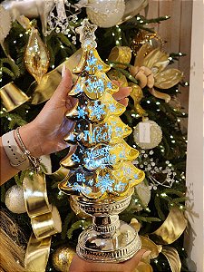 ÁRVORE EM ACRÍLICO DOURADA COM PRATA COM LED 35,5CM - PRÉ VENDA 2025