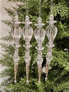 PINGENTE ORNAMENTO TRANSPARENTE COM 4 UNIDADES 16,5CM