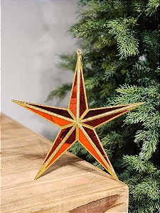 PENDENTE ORNAMENTO ESTRELA DOURADA E VERMELHA 27CM
