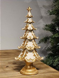 ÁRVORE DECORATIVA EM RESINA BRANCO E OURO 30CM