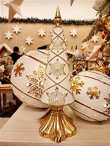 ÁRVORE DECORATIVA EM RESINA BRANCO E OURO 38CM - PRÉ VENDA 2025
