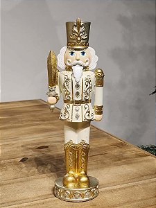 QUEBRA NOZES EM RESINA BRANCO E OURO 24CM