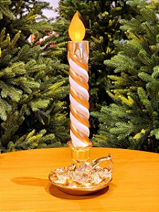 VELA DECORATIVA COM LED LISTRAS OURO E BRANCO 44,9CM