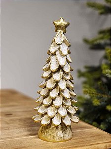 ÁRVORE EM RESINA OURO E BRANCO 26CM