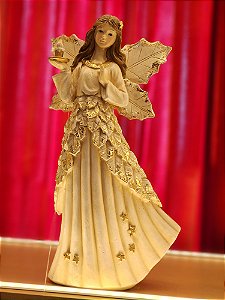 ANJO COM VELA E ESTRELAS OURO 31CM - PRÉ VENDA 2025