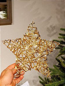ESTRELA ARAMADA OURO COM LED 30CM