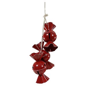 PENDENTE COM BOMBOM GUIZO EM METAL VERMELHO 23CM - PRÉ VENDA 2025
