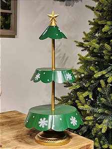 SUPORTE ÁRVORE DECORATIVA C/ 2 ANDARES EM METAL VERDE 67CM