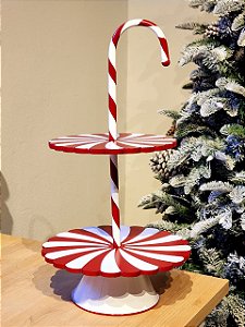 BANDEJA EM FORMATO DE CANDY CANNE VERMELHO E BRANCO 54CM