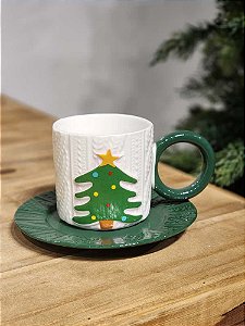 CANECA ÁRVORE COM PIRES VERDE E BRANCO