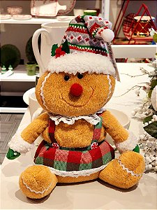 BONECA GINGERBREAD SENTADA XADREZ 46CM - PRÉ VENDA 2025