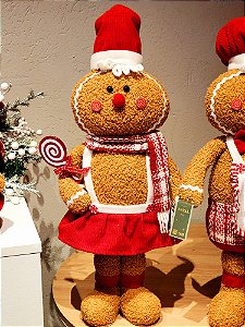 BONECA GINGERBREAD EM PÉ VERMELHO E BRANCO 49CM - PRÉ VENDA 2025