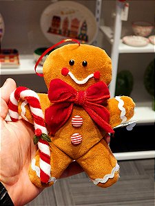 PENDENTE BONECO GINGERBREAD COM PIRULITO 15CM - PRÉ VENDA 2025