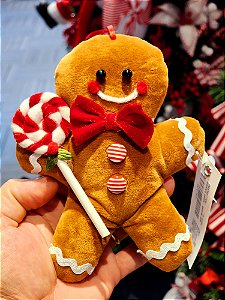 PENDENTE BONECO GINGERBREAD COM CANDY CANNE 15CM - PRÉ VENDA 2025