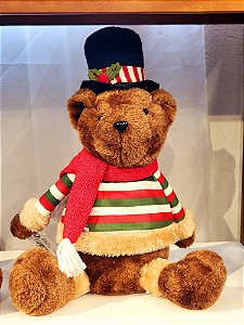 URSO SENTADO COM CARTOLA VERMELHO E VERDE 30CM